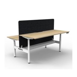 Rapid Halo Plus Height Adjustable Back to Back Desk with Black Eco Screen & Cable Tray 1200mm White Frame Natural Oak Scallop Top