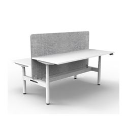 Rapid Halo Plus Height Adjustable Back to Back Desk with Grey Eco Screen & Cable Tray 1200mm White Frame Natural White Scallop Top