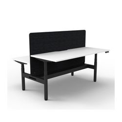 Rapid Halo Plus Height Adjustable Back to Back Desk with Black Eco Screen & Cable Tray 1500mm Black Frame Natural White Scallop Top
