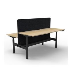 Rapid Halo Plus Height Adjustable Back to Back Desk with Black Eco Screen & Cable Tray 1800mm Black Frame Natural Oak Scallop Top