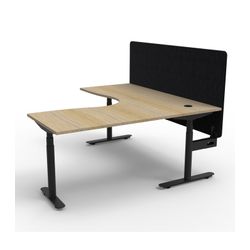Halo Plus Height Adjustable Corner Workstation with Black Eco Screen 1500x1500mm Black Frame Natural Oak Scallop Top