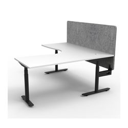 Halo Plus Height Adjustable Corner Workstation with Grey Eco Screen 1500x1500mm Black Frame Natural White Scallop Top