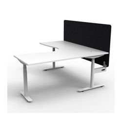 Halo Plus Height Adjustable Corner Workstation with Black Eco Screen 1800x1500mm White Frame Natural White Scallop Top