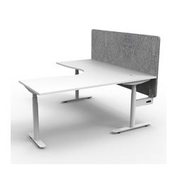 Halo Plus Height Adjustable Corner Workstation with Grey Eco Screen 1800x1500mm White Frame Natural White Scallop Top