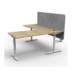 Halo Plus Height Adjustable Corner Workstation with Grey Eco Screen 1800x1500mm White Frame Natural Oak Scallop Top
