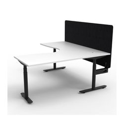 Halo Plus Height Adjustable Corner Workstation with Black Eco Screen 1800x1800mm Black Frame Natural White Scallop Top