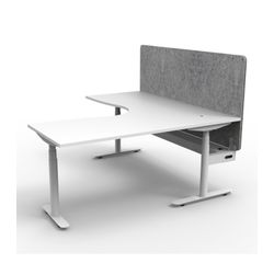 Halo Plus Height Adjustable Corner Workstation with Grey Eco Screen & Cable Tray 1800x1800mm White Frame Natural White Scallop Top