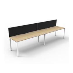 Rapid Deluxe Infinity Single Sided Workstation 2 Person With Black Screen 1500Wmm per person White Profile Leg Natural Oak Top