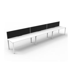 Rapid Deluxe Infinity Single Sided Workstation 3 Person With Black Screen 1200Wmm per person White Profile Leg Natural White Top