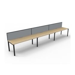 Rapid Deluxe Infinity Single Sided Workstation 3 Person With Grey Screen 1500Wmm per person Black Profile Leg Natural Oak Top