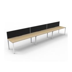 Rapid Deluxe Infinity Single Sided Workstation 3 Person With Black Screen 1500Wmm per person White Profile Leg Natural Oak Top