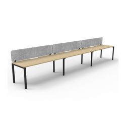 Rapid Deluxe Infinity Single Sided Workstation 3 Person With Grey Eco Screen 1200Wmm per person Black Profile Leg Natural Oak Top