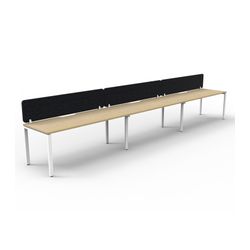 Rapid Deluxe Infinity Single Sided Workstation 3 Person With Black Eco Screen 1200Wmm per person White Profile Leg Natural Oak Top