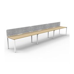 Rapid Deluxe Infinity Single Sided Workstation 3 Person With Grey Eco Screen 1200Wmm per person White Profile Leg Natural Oak Top