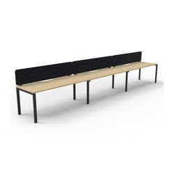Rapid Deluxe Infinity Single Sided Workstation 3 Person With Black Eco Screen 1500Wmm per person Black Profile Leg Natural Oak Top