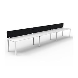 Rapid Deluxe Infinity Single Sided Workstation 3 Person With Black Eco Screen 1500Wmm per person White Profile Leg Natural White Top