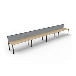 Rapid Deluxe Infinity Single Sided Workstation 4 Person With Grey Screen 1500Wmm per person Black Profile Leg Natural Oak Top