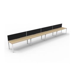 Rapid Deluxe Infinity Single Sided Workstation 4 Person With Black Screen 1800Wmm per person White Profile Leg Natural Oak Top