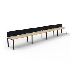 Rapid Deluxe Infinity Single Sided Workstation 4 Person With Black Eco Screen 1200Wmm per person Black Profile Leg Natural Oak Top