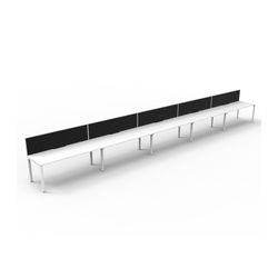 Rapid Deluxe Infinity Single Sided Workstation 5 Person With Black Screen 1200Wmm per person White Profile Leg Natural White Top