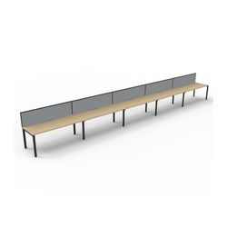 Rapid Deluxe Infinity Single Sided Workstation 5 Person With Grey Screen 1500Wmm per person Black Profile Leg Natural Oak Top