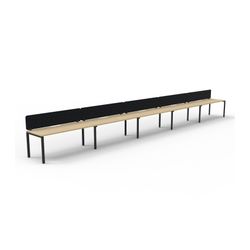 Rapid Deluxe Infinity Single Sided Workstation 5 Person With Black Eco Screen 1800Wmm per person Black Profile Leg Natural Oak Top