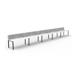 Rapid Deluxe Infinity Single Sided Workstation 5 Person With Grey Eco Screen 1800Wmm per person Black Profile Leg Natural White Top