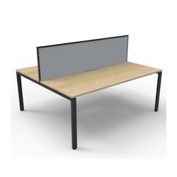 Rapid Deluxe Infinity Back to Back Workstation 2 Person With Grey Screen 1500Wmm per person Black Profile Leg Natural Oak Top