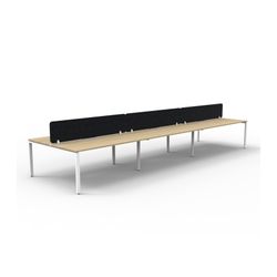 Rapid Deluxe Infinity Back to Back Workstation 6 Person With Black Eco Screen 1500Wmm per person White Profile Leg Natural Oak Top