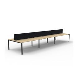Rapid Deluxe Infinity Back to Back Workstation 6 Person With Black Eco Screen 1800Wmm per person Black Profile Leg Natural Oak Top