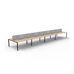 Rapid Deluxe Infinity Back to Back Workstation 8 Person With Grey Eco Screen 1800Wmm per person Black Profile Leg Natural Oak Top