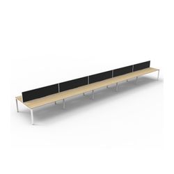 Rapid Deluxe Infinity Back to Back Workstation 10 Person With Black Screen 1200Wmm per person White Profile Leg Natural Oak Top