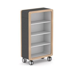 Rover Mobile Bookcase 1620mm H Timber & White with Grey Panelling