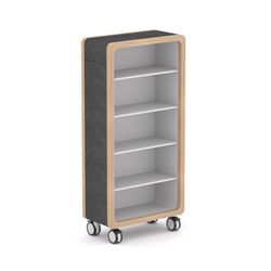 Rover Mobile Bookcase 1920mm H Timber & White with Grey Panelling