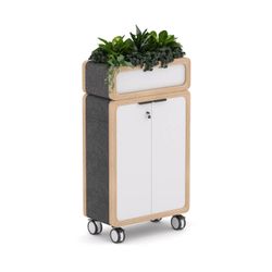 Rover Mobile Cupboard with Planter Box 1620mm H Timber & White with Grey Panelling
