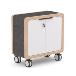 Rover Mobile Credenza 900mm W Timber & White with Gray Panelling
