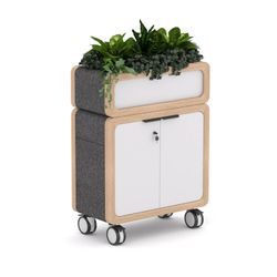 Rover Mobile Credenza with Planter Box 900mm W Timber & White with Gray Panelling