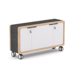 Rover Mobile Credenza 1650mm W Timber & White with Gray Panelling
