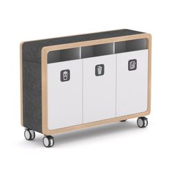 Rover Mobile Rubbish Bin Timber & White with Gray Panelling
