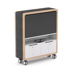 TV Cabinet Rover Mobile 1358x450x1620mm Timber & White with Gray Panelling