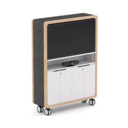 TV Cabinet Rover Mobile 1358x450x1920mm Timber & White with Gray Panelling