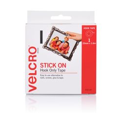 Velcro Brand Stick On Hook Only Tape 25mm X 3.6m White