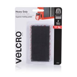 Velcro Fastener Stick On Heavy Duty Hook & Loop Tape 50x100mm Black Pack 2