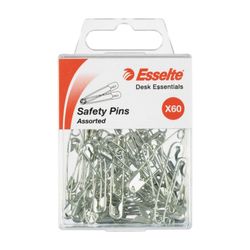 Esselte Pins Safety Assorted Sizes Silver Pack 60