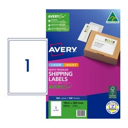 Avery 1Up AveryEco Laser Inkjet Labels 100 Sheets (959014/L7167)