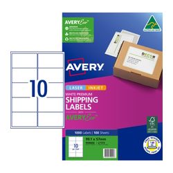 Avery 10Up AveryEco Laser Inkjet Labels 100 Sheets (959000/L7173)