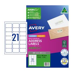 Avery 21Up AveryEco Laser Inkjet Address Labels 20 Sheets (952000/L7160/J8160)