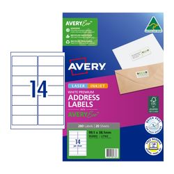 Avery 14Up AveryEco Laser Inkjet Address Labels 20 Sheets (952003/L7163/J8163)