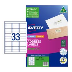 Avery 33Up AveryEco Laser Inkjet Address Labels 100 Sheets (959060/L7157/J8157)
