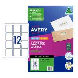 Avery 12Up AveryEco Laser Inkjet Labels 50 Sheets (936116/J8164/L7164)
